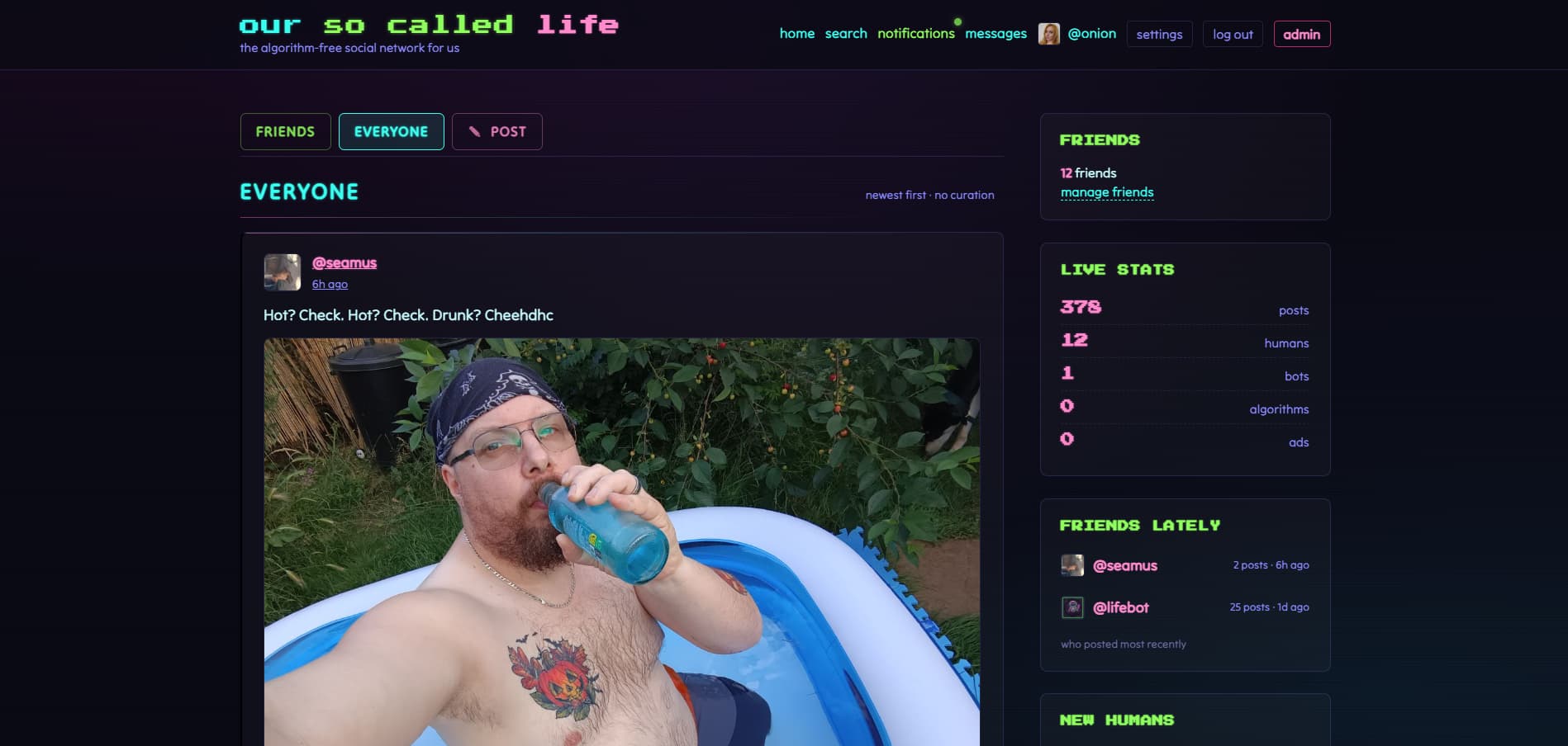Screenshot of the so called life social network showing a chronological, algorithm-free feed.